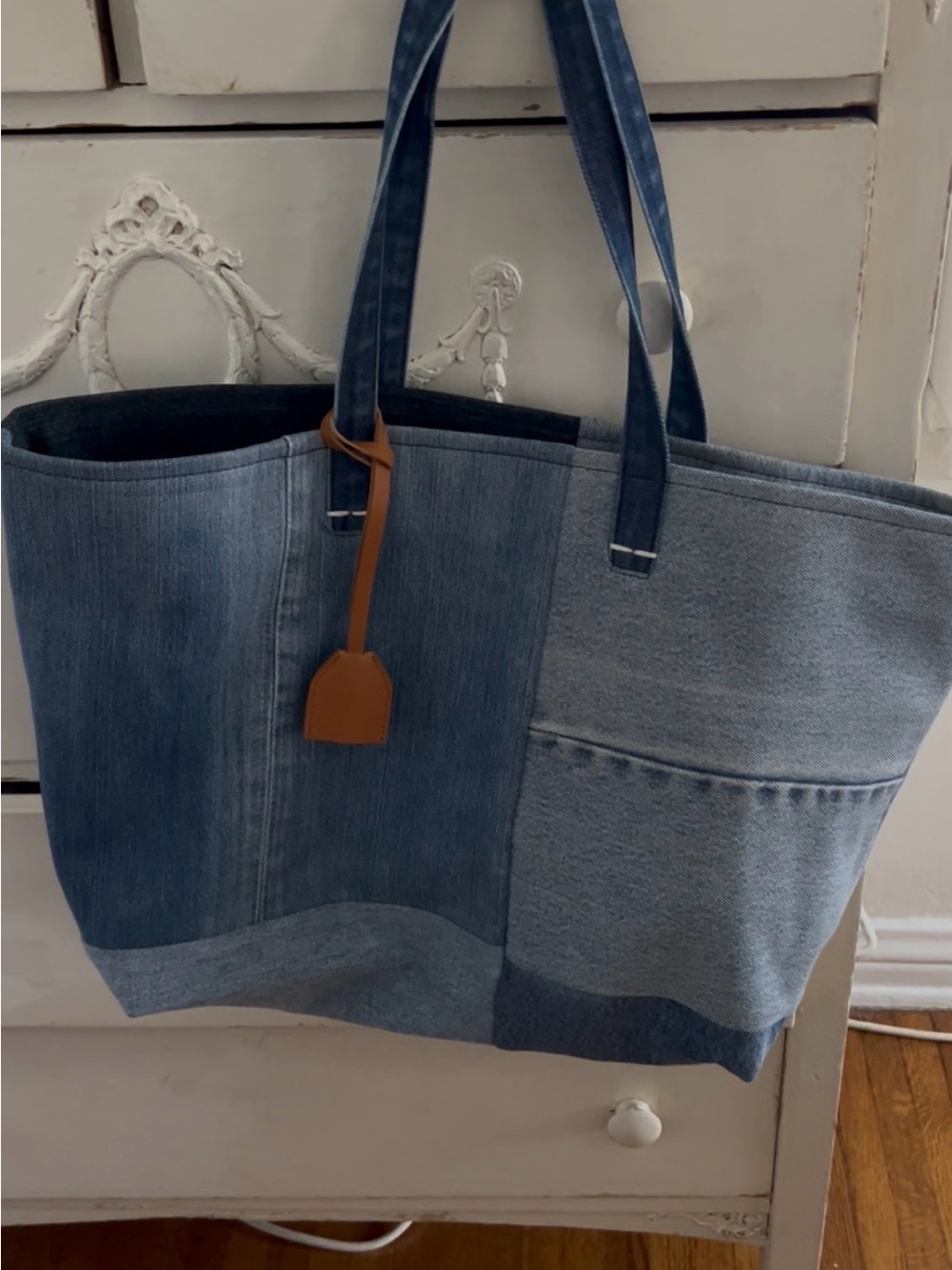 Clare V. Denim Patchwork Voile tote